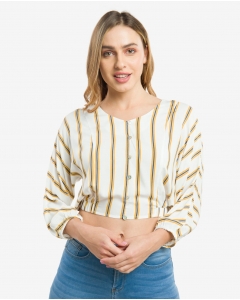 Ivory Striped Buttoned Blouse