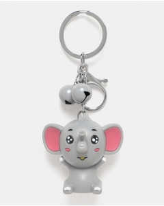 Grey Elephant Keychain With Bells