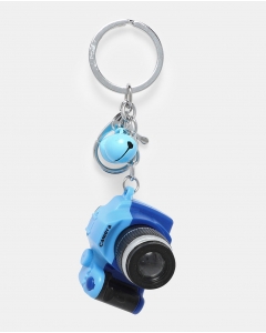 Blue Camera Keychain With Bells