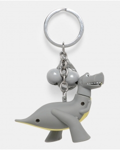 Grey Dinosaur Keychain With Bells