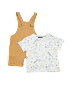 Printed and Solid Dungarees set