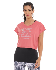 Typography Printed Crop T-Shirt with Crew Neck and Short Sleeves