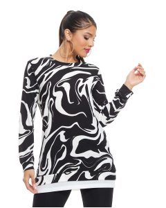 Printed Tunic with Crew Neck and Long Sleeves