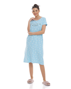 Printed Nightdress with Round Neck and Short Sleeves