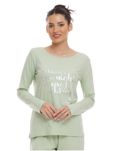 Solid Sleep Top with Crew Neck and Long Sleeves
