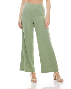 Ribbed Wide Leg Pants with Elastic Waistband