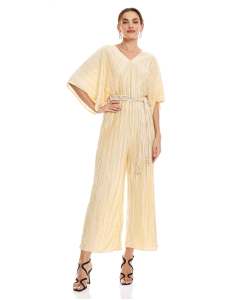 Solid Pleated Jumpsuit with Wide Sleeves