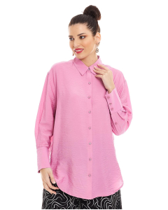 Solid High-Low Shirt with Classic Collar and Long Sleeves