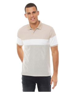 Color Block T-Shirt with Polo Collar and Short Sleeves