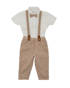 Solid and Striped Clothing Set with Suspenders