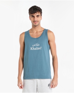 Typography Printed Sleeveless T-Shirt with Round Neck
