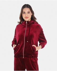 Red Polyester Hooded Jacket