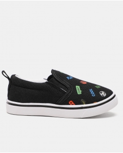 Black Printed Canvas Slip-On Shoes