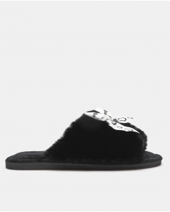 Black Flip Flops Fur Winter Fashion House Slides