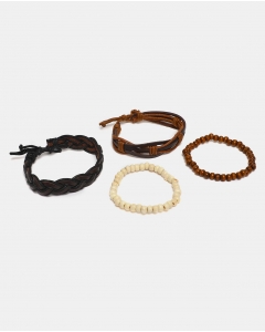 Black Set of 4 Leather Toned Bracelet