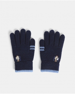 Blue Solid Knit Gloves