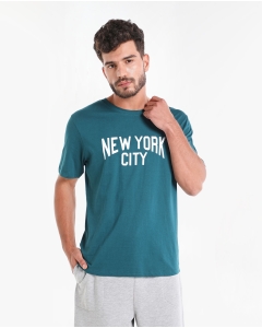 Typography Printed T-Shirt with Round Neck and Short Sleeves